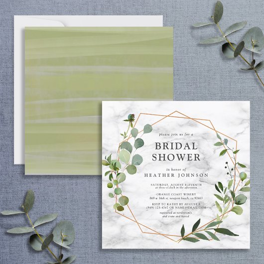 Invitation Douche Eucalyptus carré en marbre géométrique en c