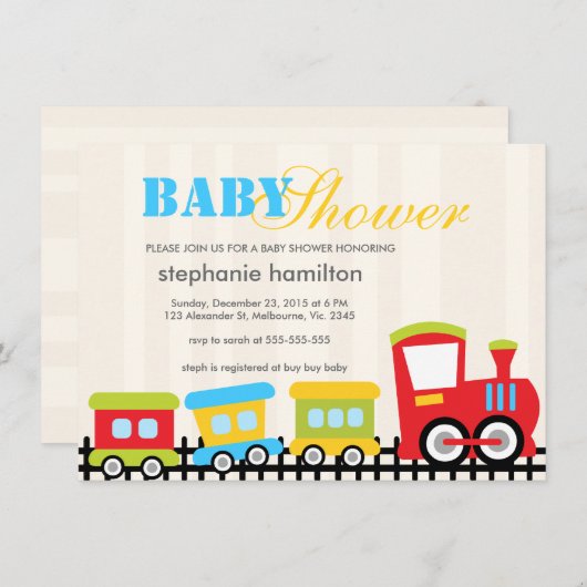 Invitation Douche faite sur commande de bébé de train de (Devant / Derrière)