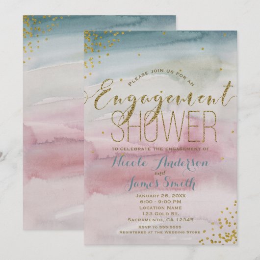 Invitation DOUCHE FIANÇAILLES doré Glam moderne (Devant / Derrière)