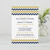 Invitation Douche Fiançailles moderne Marine & Gold Chevron (Debout devant)