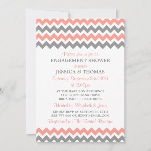 Invitation Douche Fiançailles moderne rose et gris Chevron (Devant)