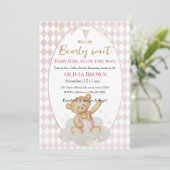 Invitation Douche Fille Design Ours En Teddy Rose (Debout devant)