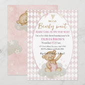 Invitation Douche Fille Design Ours En Teddy Rose (Devant / Derrière)