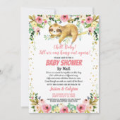 Invitation Douche Fille Fille Sloth Par Courrier Rose Et Or (Devant)