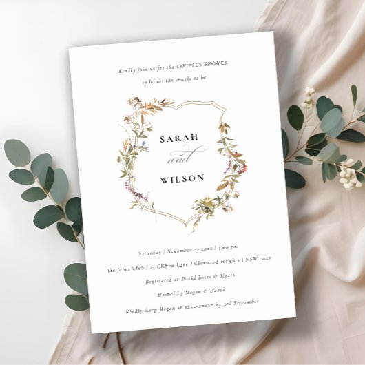 Invitation Douche Fleur sauvage Crest Couple Rose Rosée