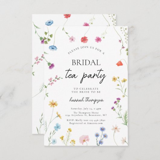 Invitation Douche fleur sauvage Tea Party (Devant / Derrière)