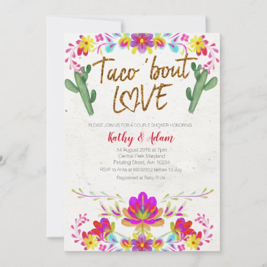Invitation DOUCHE Florale Aquarelle Mexicaine (Devant)