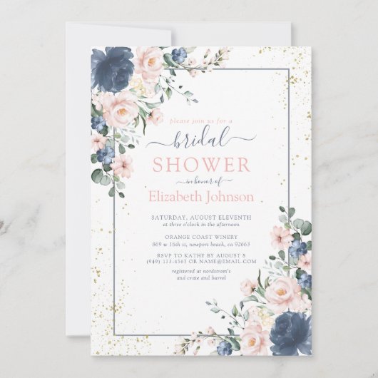 Invitation Douche florale bleu clair rose bleu clair (Devant)