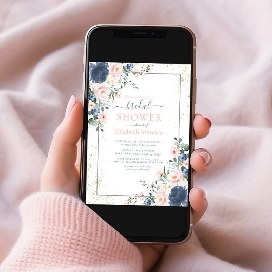 Invitation Douche florale bleu clair rose bleu clair