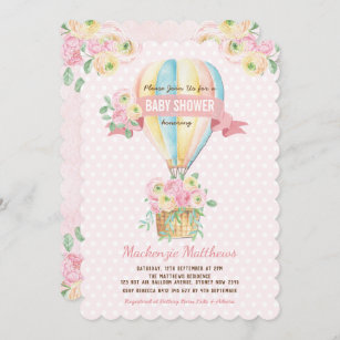 Invitation Douche florale chaude rose de bébé de ballon à air