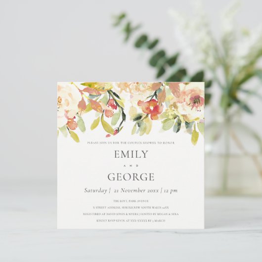 INVITATION DOUCHE FLORALE COUPLES ROSE ROSE POINTE BLANCHE (Debout devant)