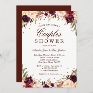 Invitation Douche florale de couples de Bourgogne d'or