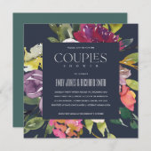 INVITATION DOUCHE FLORALE DE COUPLES FLORAUX BURGUNDY JAUNE D (Devant / Derrière)