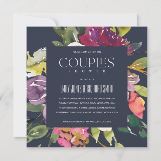 INVITATION DOUCHE FLORALE DE COUPLES FLORAUX BURGUNDY JAUNE D (Devant)