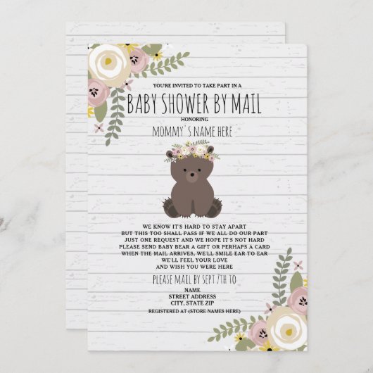 Invitation Douche Florale Dusty Par Courrier (Devant / Derrière)