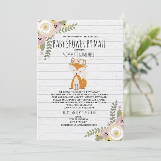 Invitation Douche Florale Dusty Par Mail Fox (Debout devant)