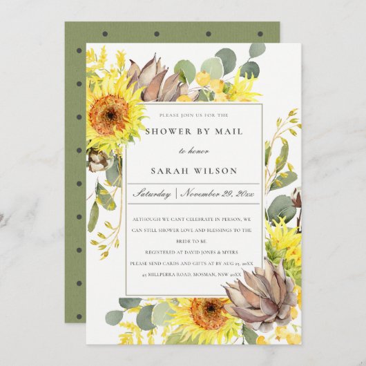 INVITATION DOUCHE FLORALE EUCALYPTUS RUSTIQUE PAR COURRIER (Devant / Derrière)