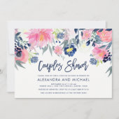 Invitation Douche florale moderne Blush et Navy Floral Couple (Devant)