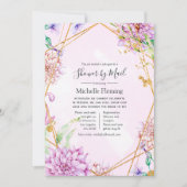 Invitation Douche florale violet et or par courrier (Devant)