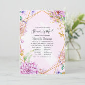 Invitation Douche florale violet et or par courrier (Debout devant)