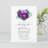 Invitation Douche florale violette et verte par courrier (Debout devant)