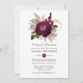 Invitation Douche Florale Virtuelle Marsala et Or Rose (Devant)