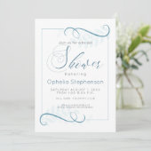 Invitation Douche Foliage moderne Fumé Bleu (Debout devant)