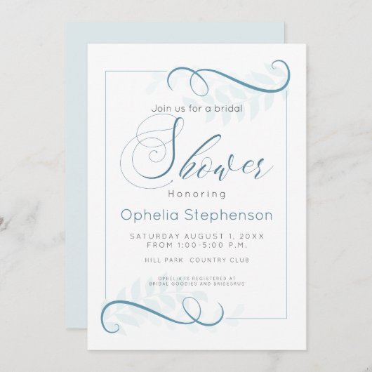 Invitation Douche Foliage moderne Fumé Bleu (Devant / Derrière)