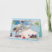 INVITATION DOUCHE GARÇON STORK BÉBÉ AVEC FLEURS (Devant)