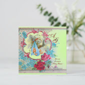 INVITATION DOUCHE GARÇON STORK BÉBÉ AVEC ROSES ET FLEURS BLEU (Debout devant)