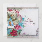 INVITATION DOUCHE GARÇON STORK BÉBÉ AVEC ROSES ET FLEURS BLEU (Dos)