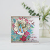 INVITATION DOUCHE GARÇON STORK BÉBÉ AVEC ROSES ET FLEURS BLEU (Debout devant)