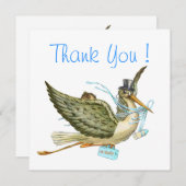 Invitation DOUCHE GARÇON STORK BÉBÉ, Merci Bleu Blanc (Devant / Derrière)