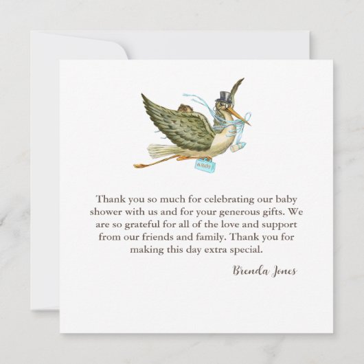 Invitation DOUCHE GARÇON STORK BÉBÉ, Merci Bleu Blanc (Dos)