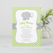 Invitation Douche Genre Neutre Éléphant Vert Moderne (Debout devant)