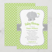 Invitation Douche Genre Neutre Éléphant Vert Moderne (Devant / Derrière)