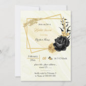 Invitation douche géométrique de nage or & fleurs noires (Devant)