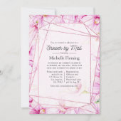 Invitation Douche géométrique rose or et rose Floral par cour (Devant)