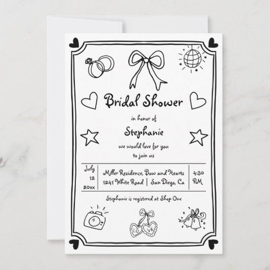 Invitation Douche griffée à la main (Devant)