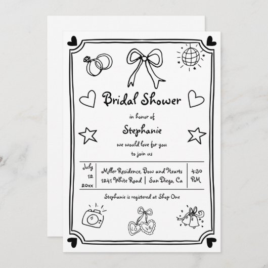 Invitation Douche griffée à la main (Devant / Derrière)