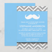 Invitation Douche grise de bébé de moustache de chevron d'or (Devant / Derrière)
