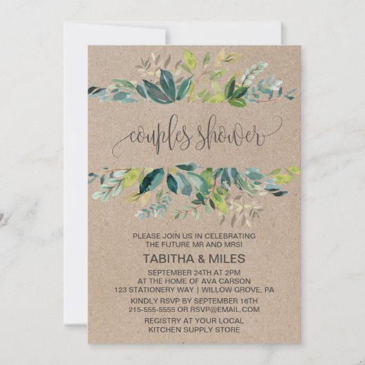 Invitation Douche Kraft Foliage Couples (Devant)