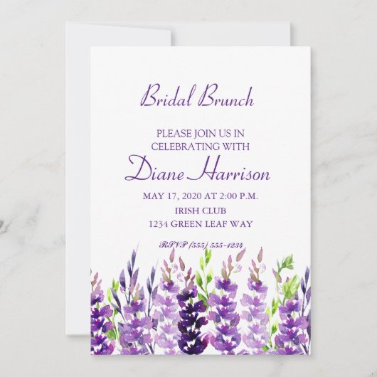 Invitation Douche lavande violet Mariage d'aquarelle (Devant)