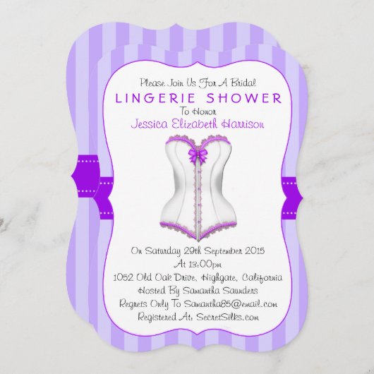 Invitation Douche Lingerie Corset violet et blanc (Devant / Derrière)