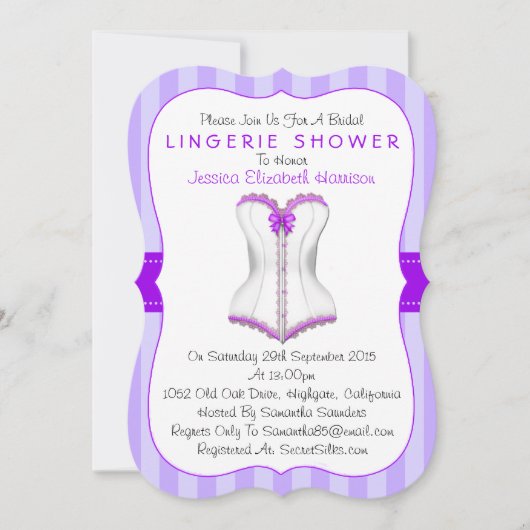 Invitation Douche Lingerie Corset violet et blanc (Devant)