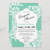 Invitation Douche Lingerie Damask Blanche (Devant / Derrière)