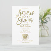 Invitation Douche lingerie en bois blanc rustique glam or  (Debout devant)