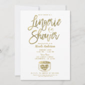 Invitation Douche lingerie en bois blanc rustique glamour or (Devant)