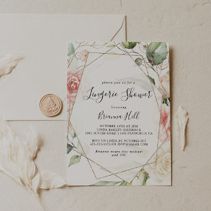 Invitation Douche Lingerie Géométrique Vert Or