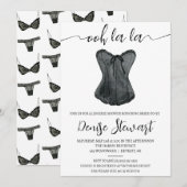 Invitation Douche Lingerie, noir et blanc, Fête des mariées (Devant / Derrière)